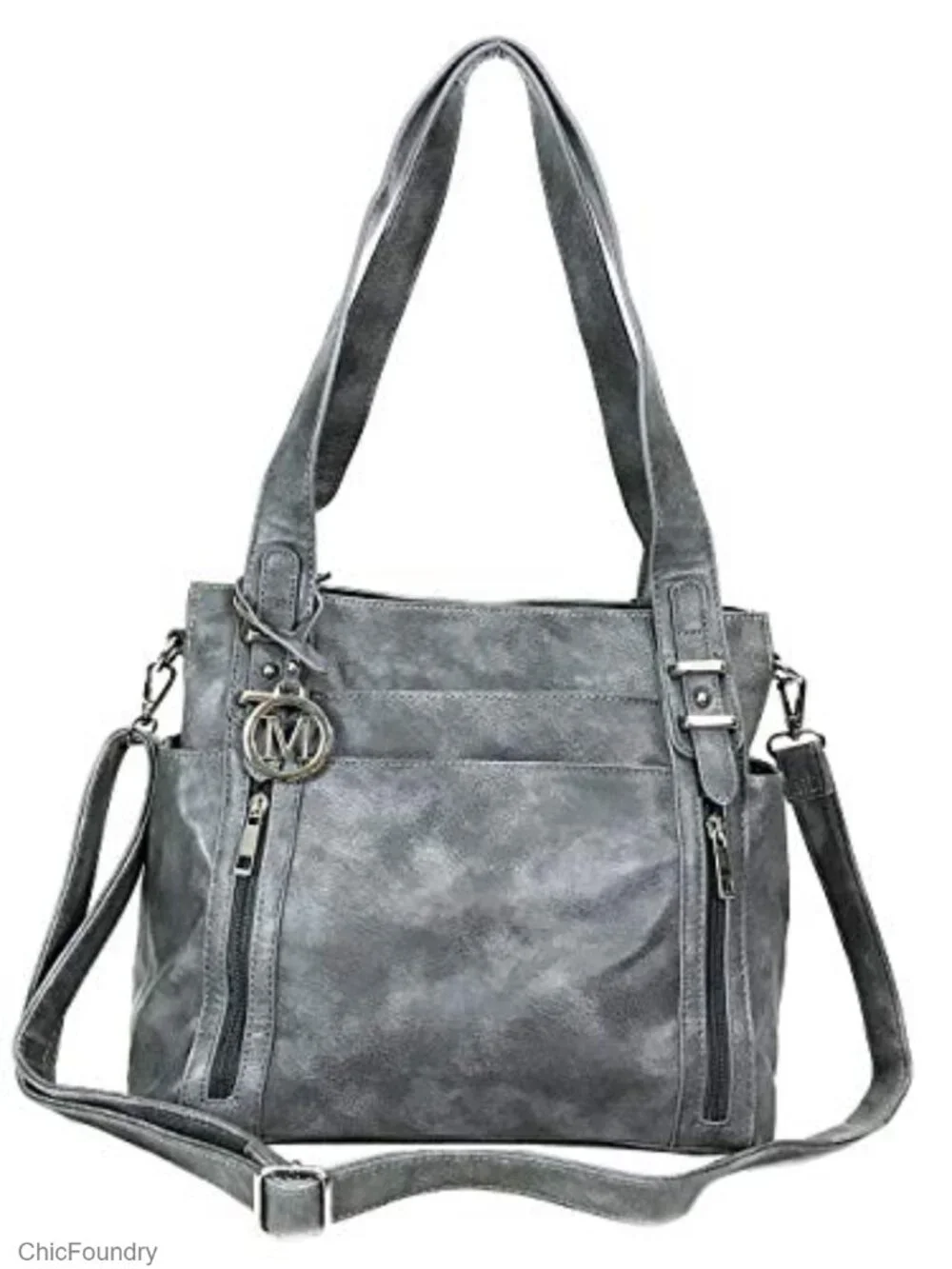 Faux Leather Concealed Carry Shoulder Bag with Hidden Locking Zipper